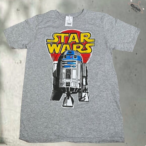 Retro Star Wars R2-D2 Graphic T-Shirt Gray XL Sci-Fi Movie Official Disney Tee - Picture 1 of 6